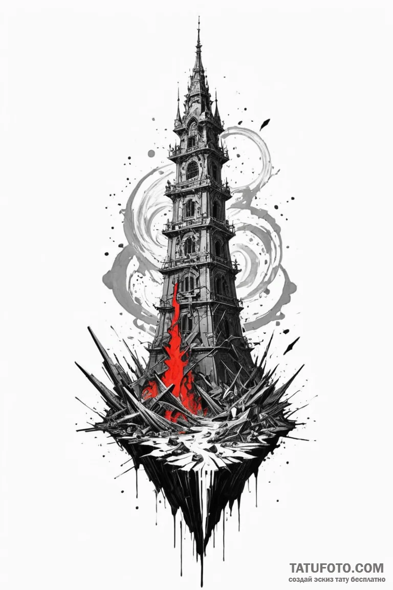 Vortex beneath shattered spire, concept art f... - эскиз тату (№1750774475_0, 24.06.2025 14:14) — Tatufoto.com
