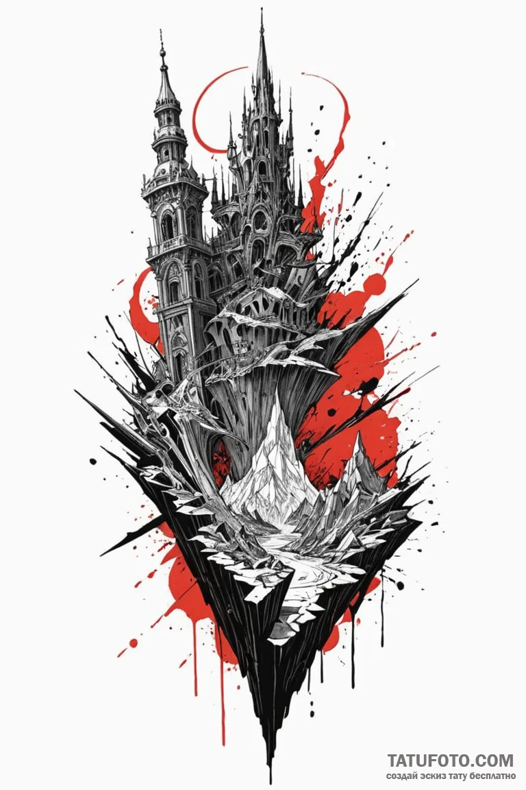 Vortex beneath shattered spire, concept art f... - эскиз тату (№1750774475_1, 24.06.2025 14:14) — Tatufoto.com