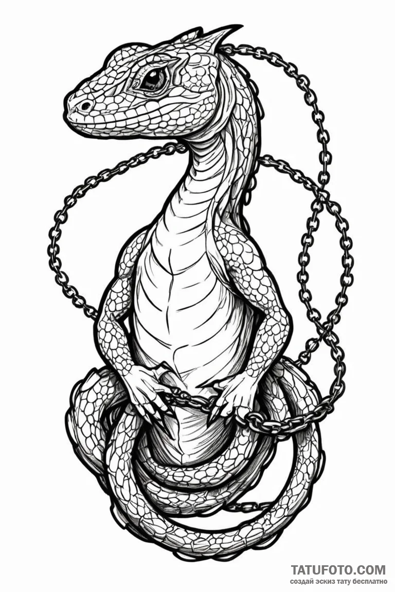 Lizard wrapped in chains, artistic tattoo ske... - эскиз тату (№1750774551_1, 24.06.2025 14:15) — Tatufoto.com