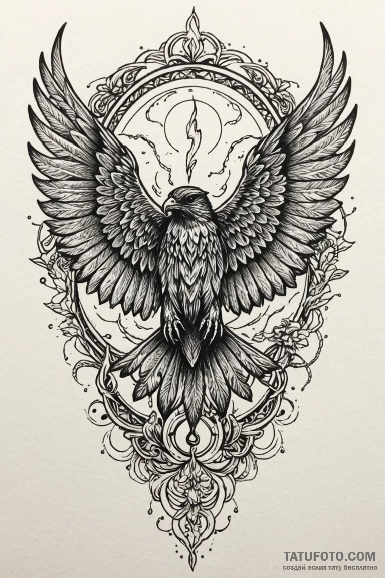 Nightjar wings spread beneath storm, tattoo f... - эскиз тату (№1750774707_1, 24.06.2025 14:18) — Tatufoto.com