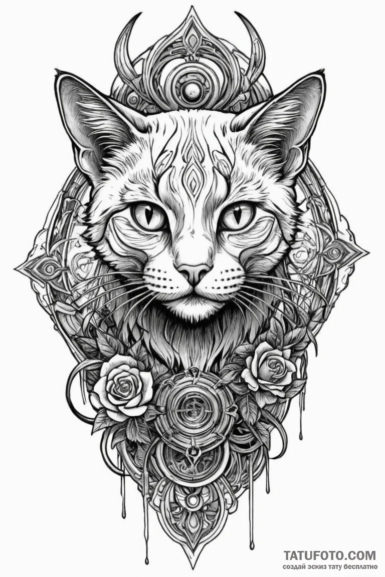 Apocalyptic cat with bionic limbs, tattoo ske... - эскиз тату (№1750775354_0, 24.06.2025 14:29) — Tatufoto.com