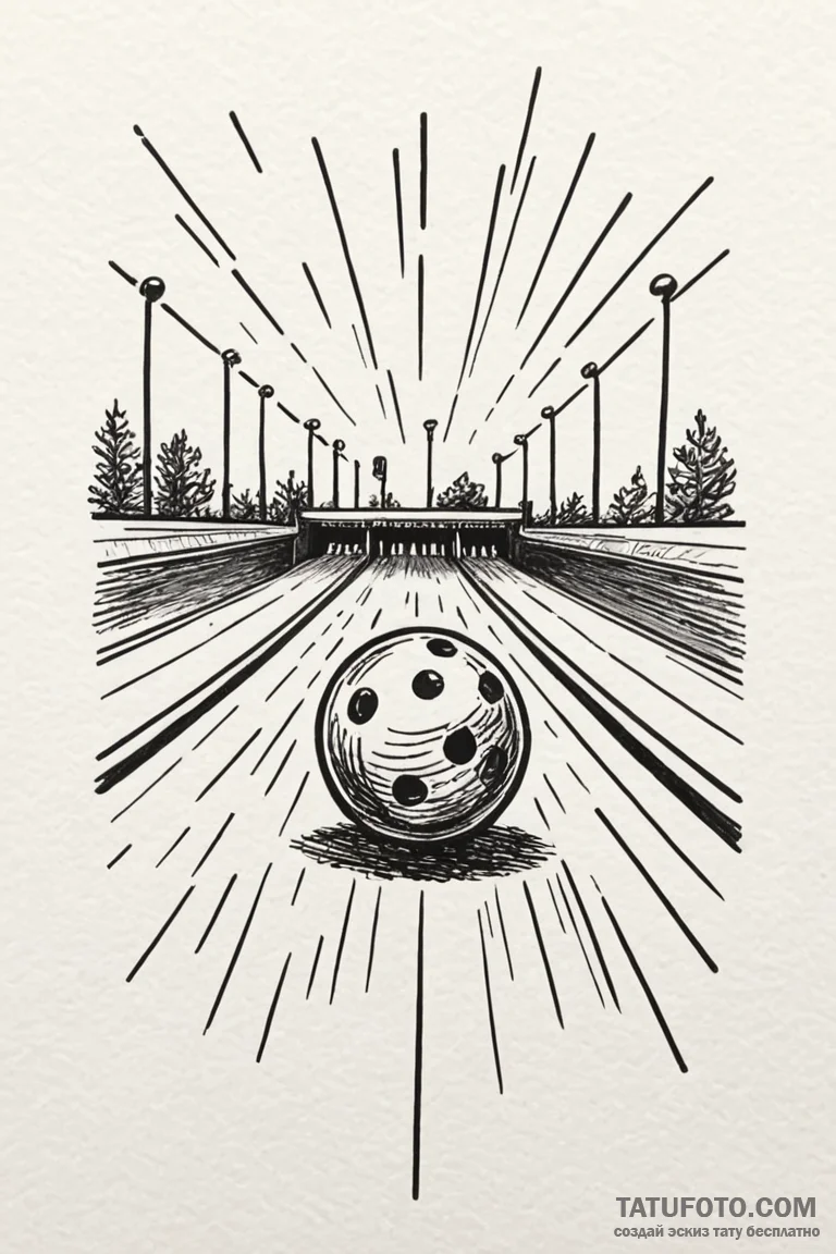 A classic bowling alley lane, polished,, tatt... - эскиз тату (№1750776086_0, 24.06.2025 14:41) — Tatufoto.com
