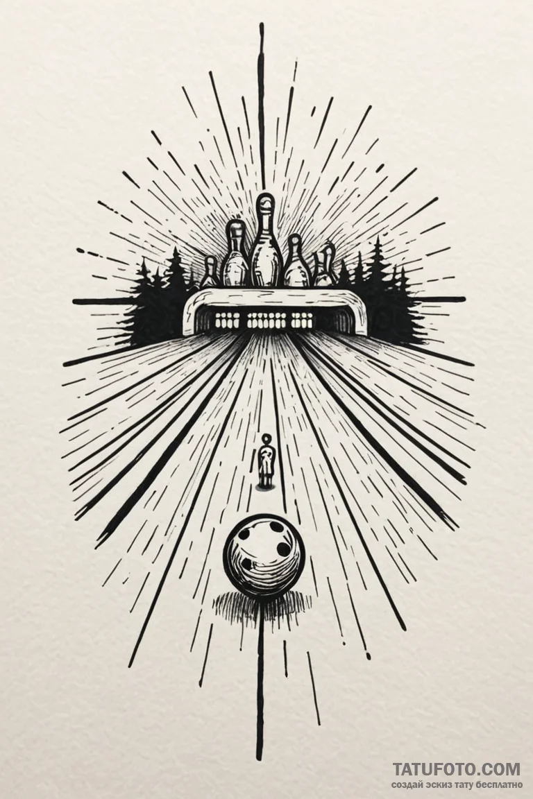A classic bowling alley lane, polished,, tatt... - эскиз тату (№1750776086_1, 24.06.2025 14:41) — Tatufoto.com