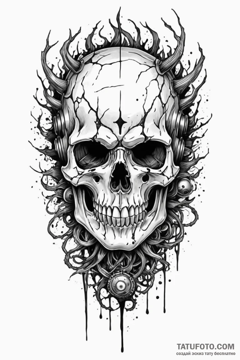 Ethereal roots piercing shattered helm, ink i... - эскиз тату (№1750776428_0, 24.06.2025 14:47) — Tatufoto.com