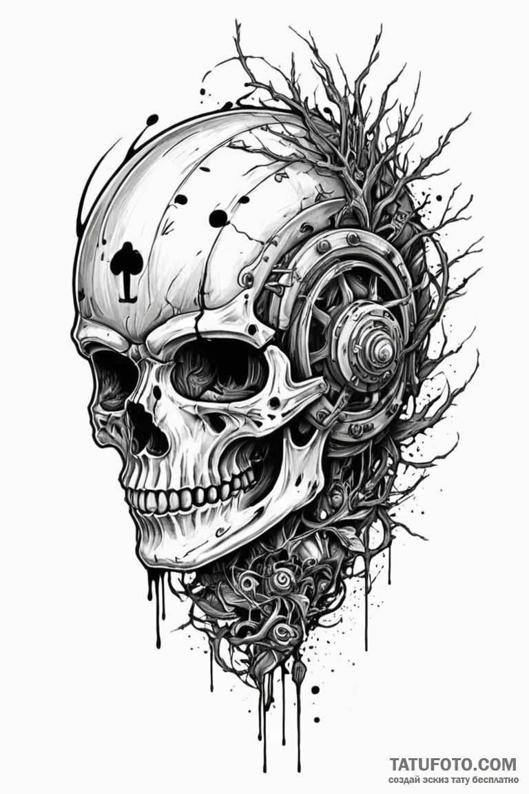 Ethereal roots piercing shattered helm, ink i... - эскиз тату (№1750776428_1, 24.06.2025 14:47) — Tatufoto.com