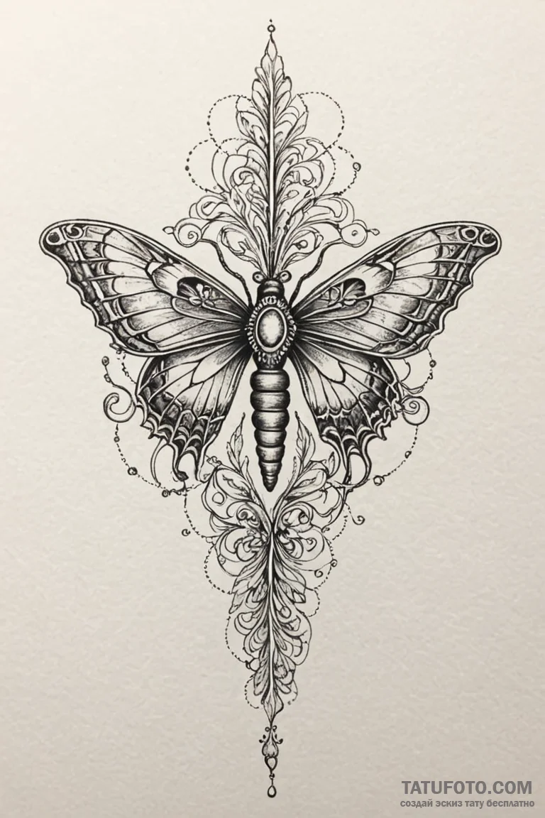 Moth wings beneath crimson veil, tattoo sketc... - эскиз тату (№1750777256_1, 24.06.2025 15:00) — Tatufoto.com