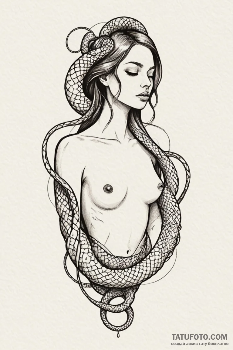 Serpent coiled around a woman's arm, its scal... - эскиз тату (№1750778040_0, 24.06.2025 15:14) — Tatufoto.com