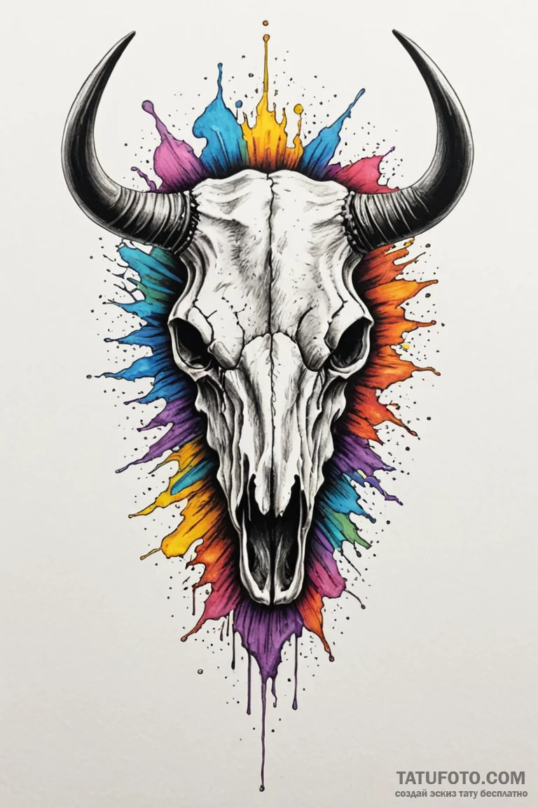 Wildebeest skull in a barren desert, tattoo s... - эскиз тату (№1750778205_0, 24.06.2025 15:16) — Tatufoto.com