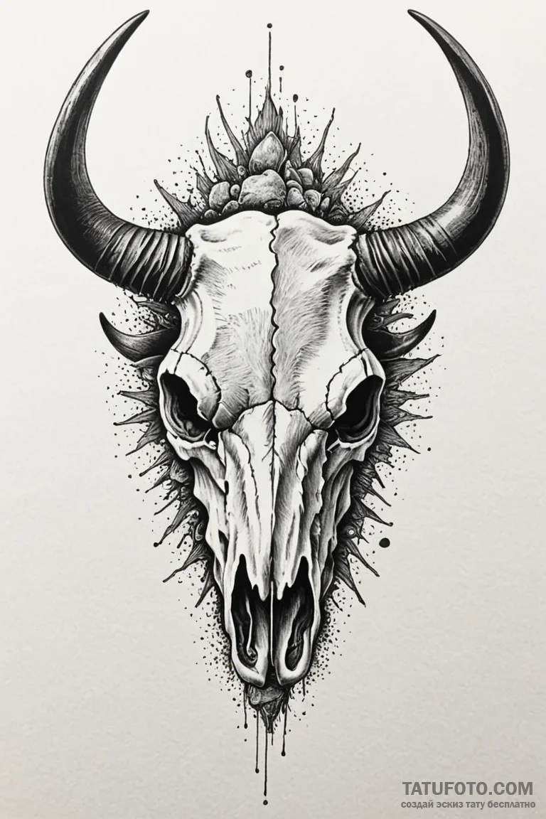 Wildebeest skull in a barren desert, tattoo s... - эскиз тату (№1750778205_1, 24.06.2025 15:16) — Tatufoto.com