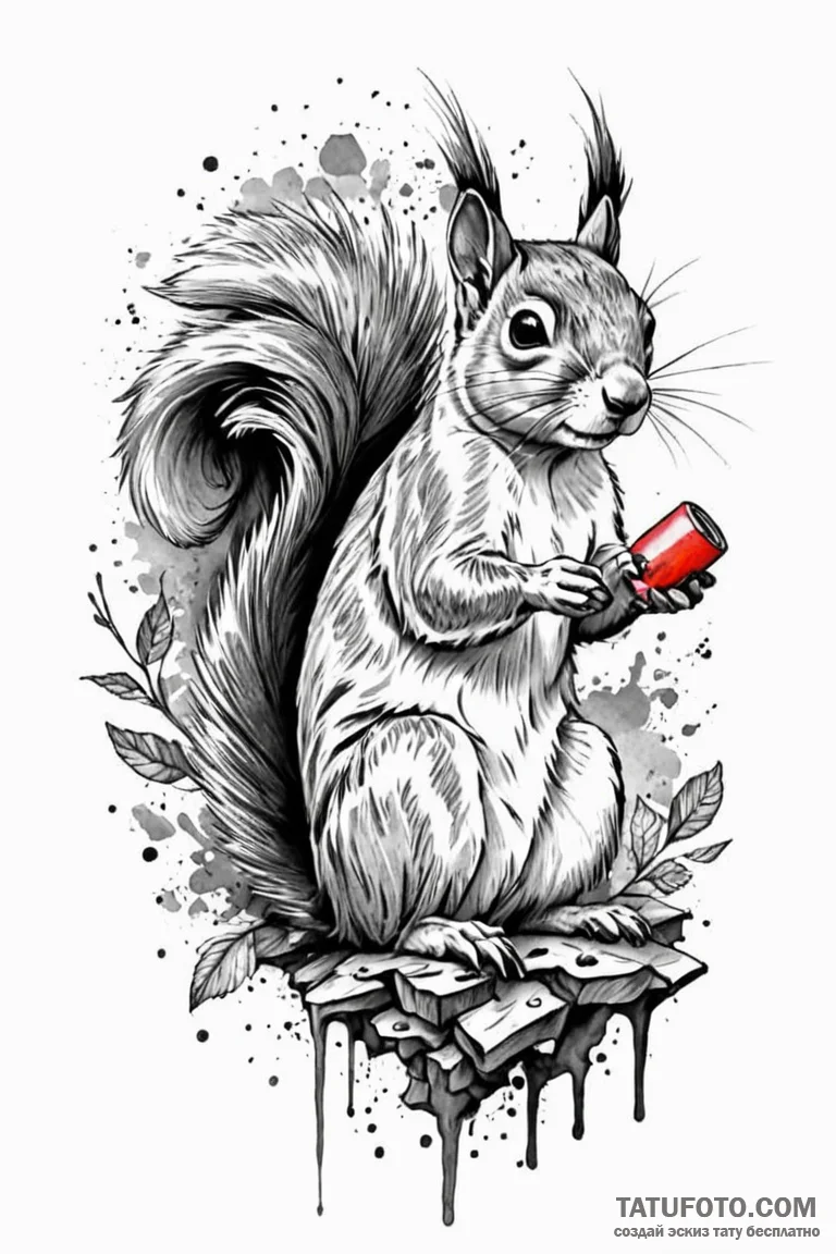 Squirrel, tattoo sketch design, black and whi... - эскиз тату (№1750780080_0, 24.06.2025 15:48) — Tatufoto.com