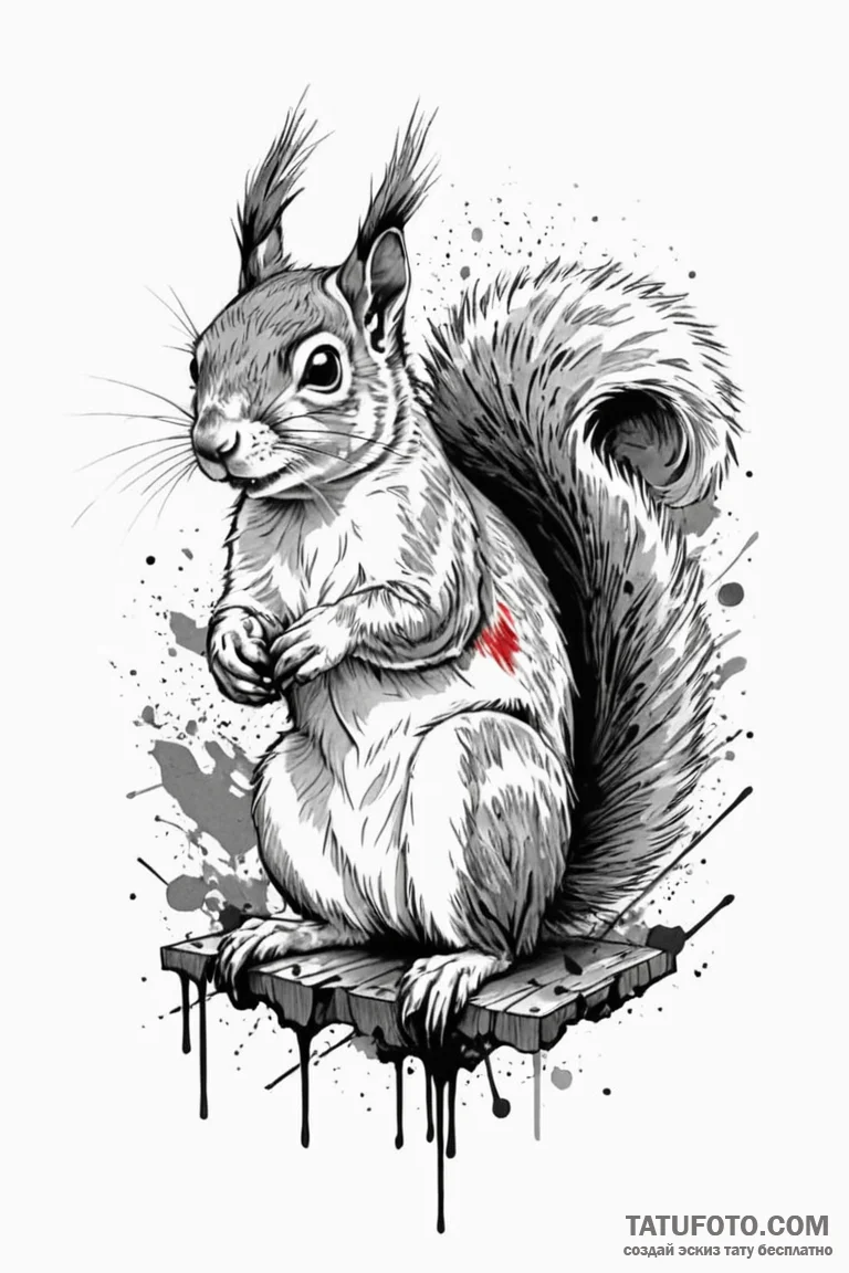 Squirrel, tattoo sketch design, black and whi... - эскиз тату (№1750780080_1, 24.06.2025 15:48) — Tatufoto.com