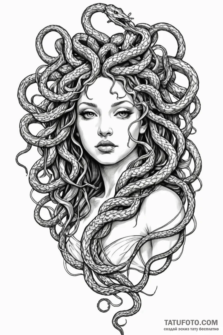 Medusa with snakes made of wires - эскиз тату (№1750780164_0, 24.06.2025 15:49) — Tatufoto.com