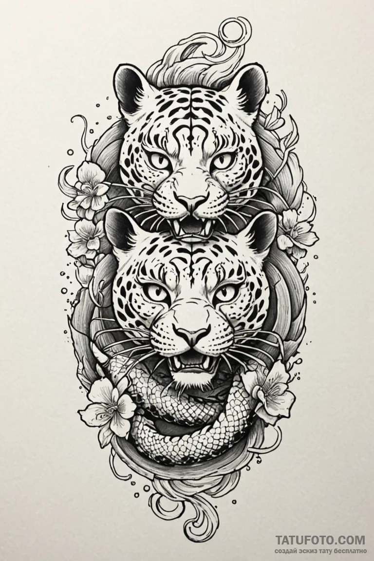 Leopard with molten eyes, tattoo drawing outl... - эскиз тату (№1750780243_1, 24.06.2025 15:50) — Tatufoto.com