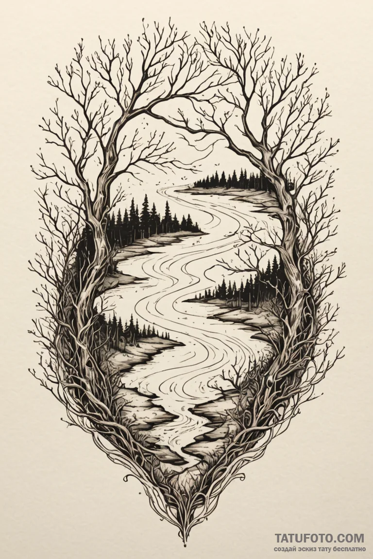 Dendritic patterns of a river delta, glowing... - эскиз тату (№1750780324_1, 24.06.2025 15:52) — Tatufoto.com