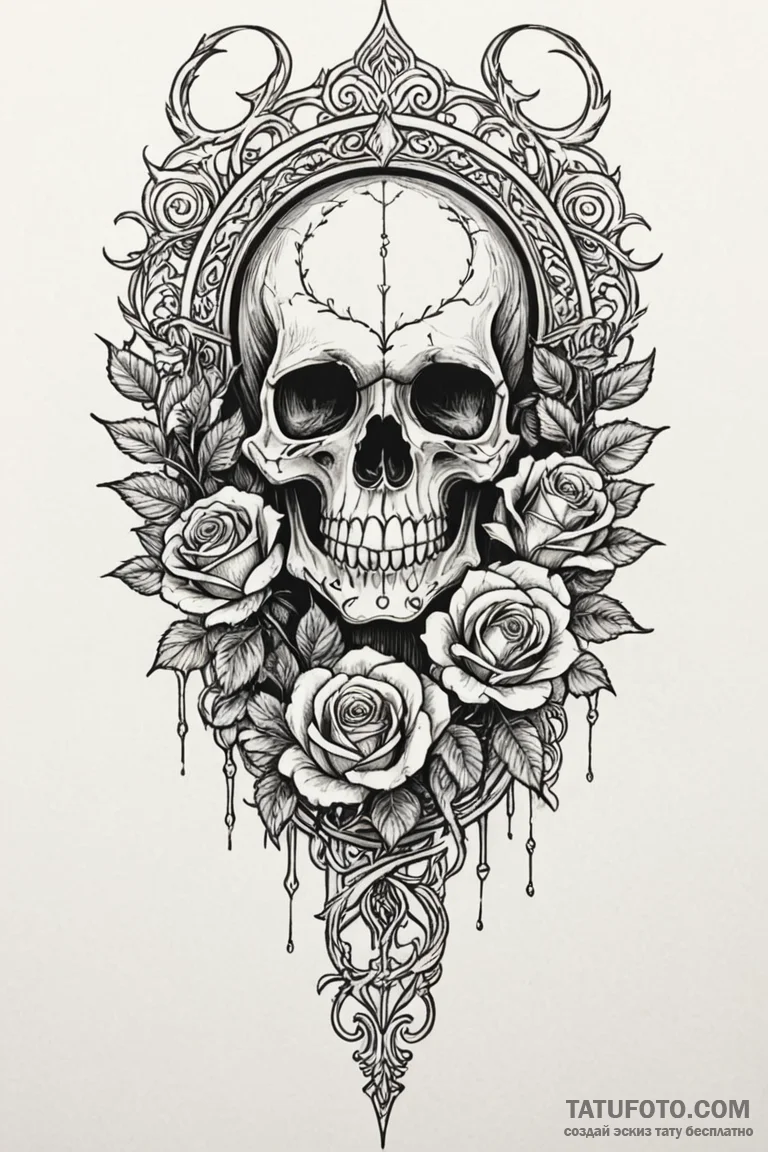 Ivory blade beneath burning gate, tattoo line... - эскиз тату (№1750780981_0, 24.06.2025 16:03) — Tatufoto.com