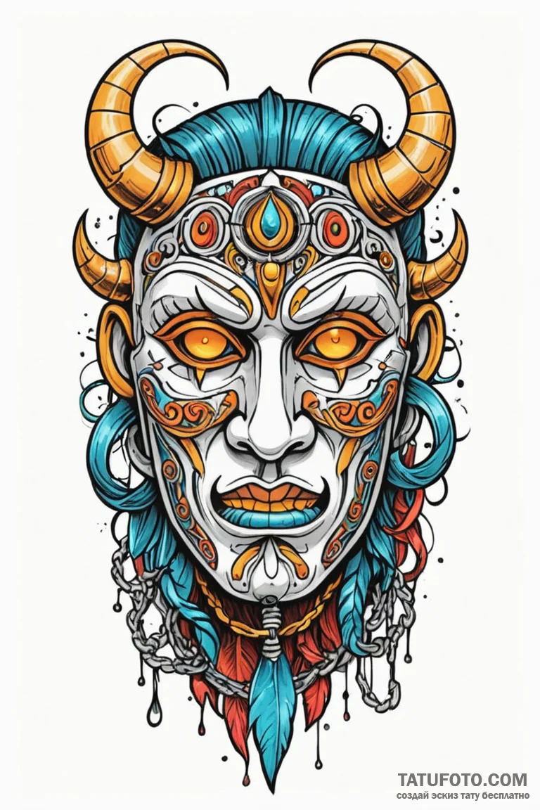 Unbroken chain binding ancient mask, tattoo f... - эскиз тату (№1750782010_0, 24.06.2025 16:20) — Tatufoto.com