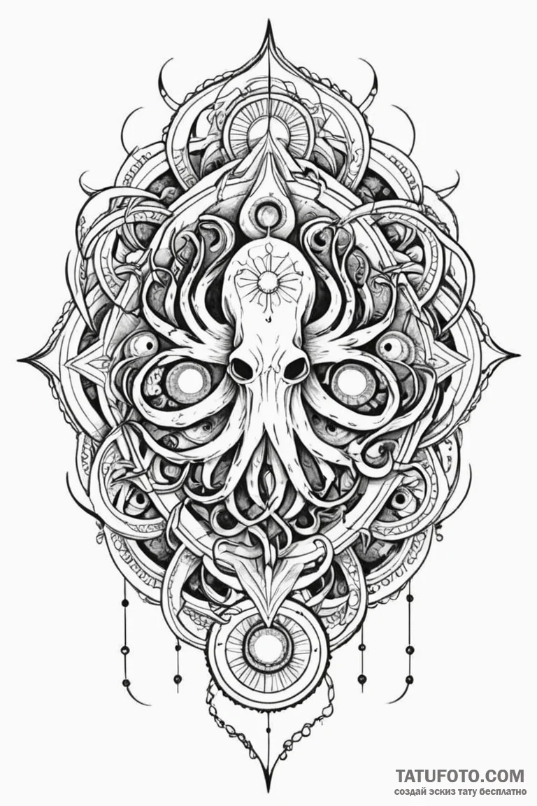 Eldritch horror, a mass of eyes and tentacles... - эскиз тату (№1750782091_0, 24.06.2025 16:21) — Tatufoto.com