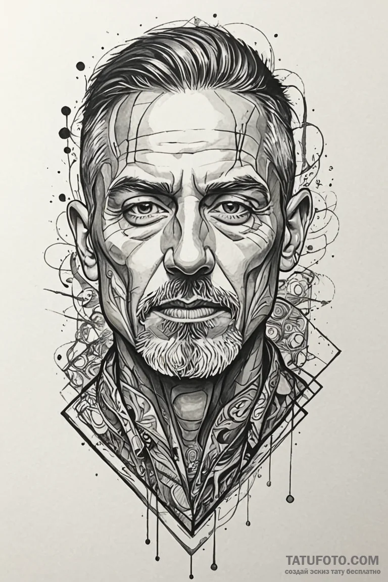 Q, artistic tattoo sketch, vibrant colors, fu... - эскиз тату (№1750782886_0, 24.06.2025 16:34) — Tatufoto.com