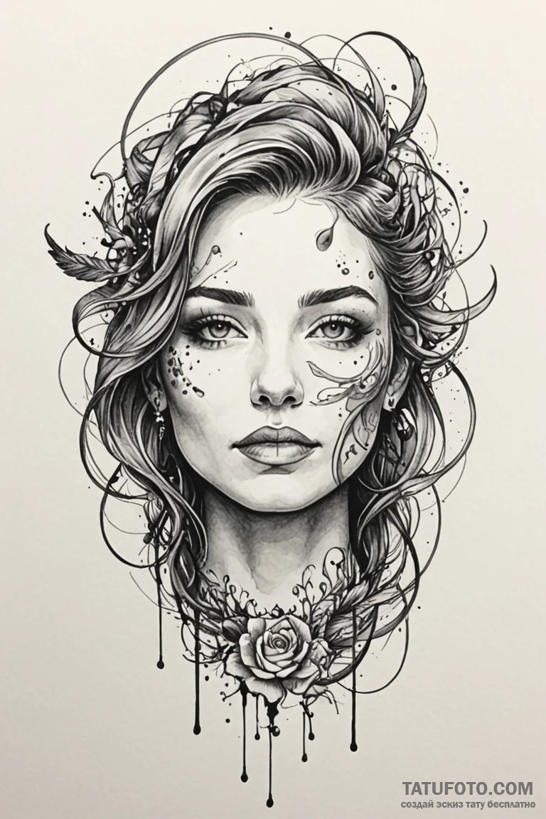 Q, artistic tattoo sketch, vibrant colors, fu... - эскиз тату (№1750782886_1, 24.06.2025 16:34) — Tatufoto.com