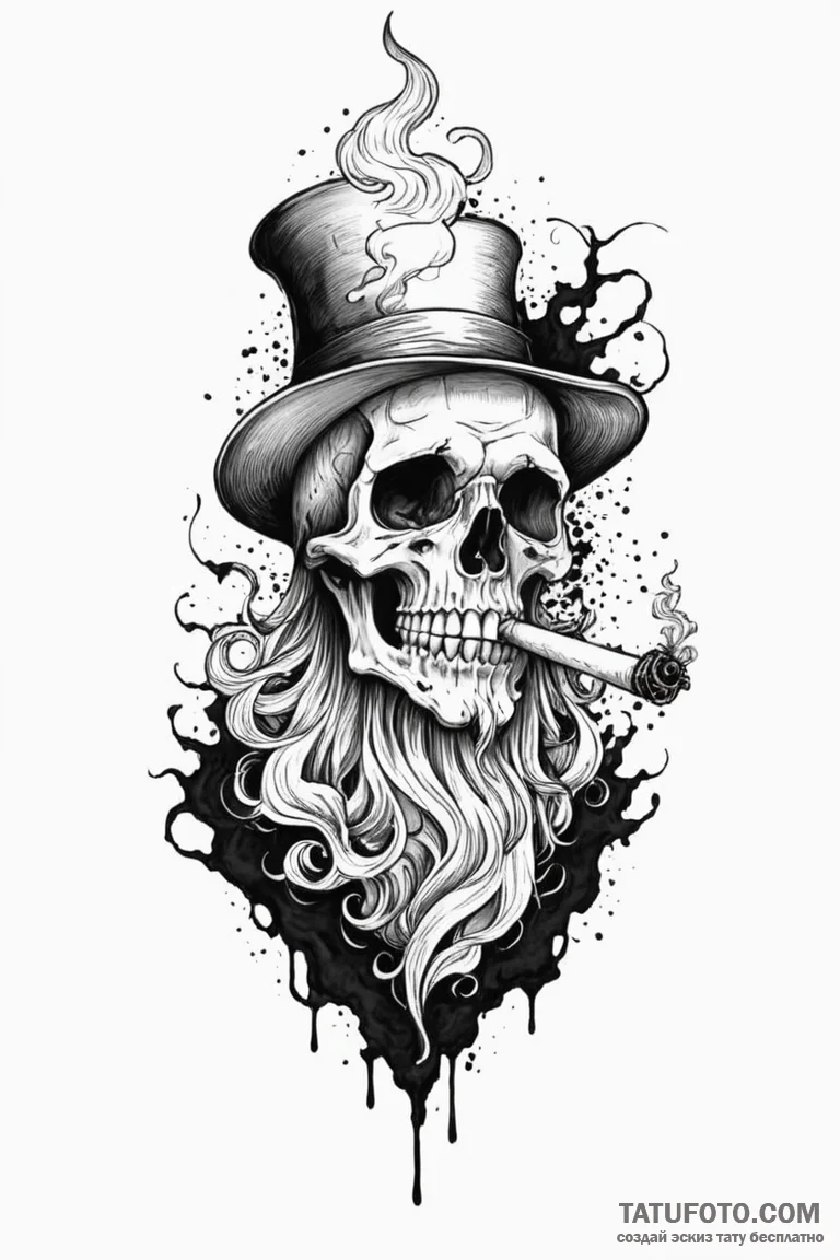 Smoking pipe with smoke forming a ghost, tatt... - эскиз тату (№1750783842_0, 24.06.2025 16:50) — Tatufoto.com