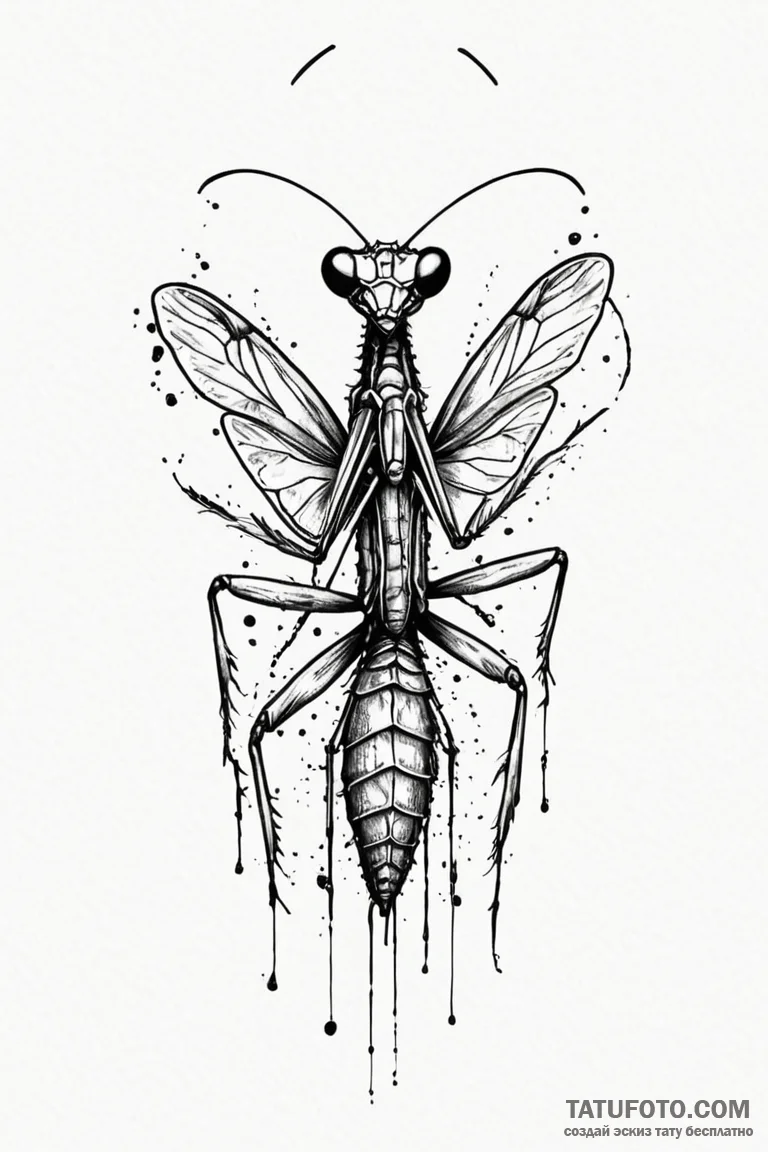 Praying mantis, tattoo sketch design, on a cl... - эскиз тату (№1750785338_0, 24.06.2025 17:15) — Tatufoto.com