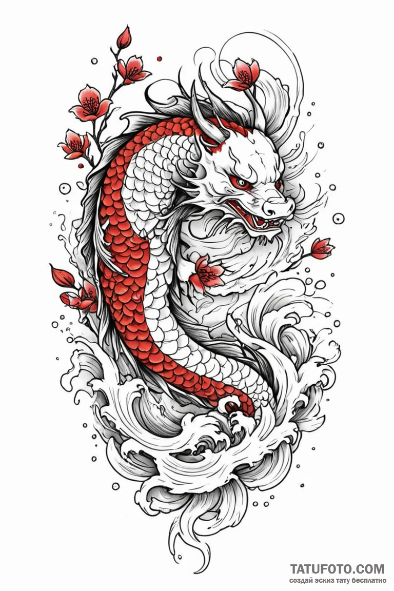 Ghost bloom beneath crimson river, tattoo dra... - эскиз тату (№1750785554_1, 24.06.2025 17:19) — Tatufoto.com