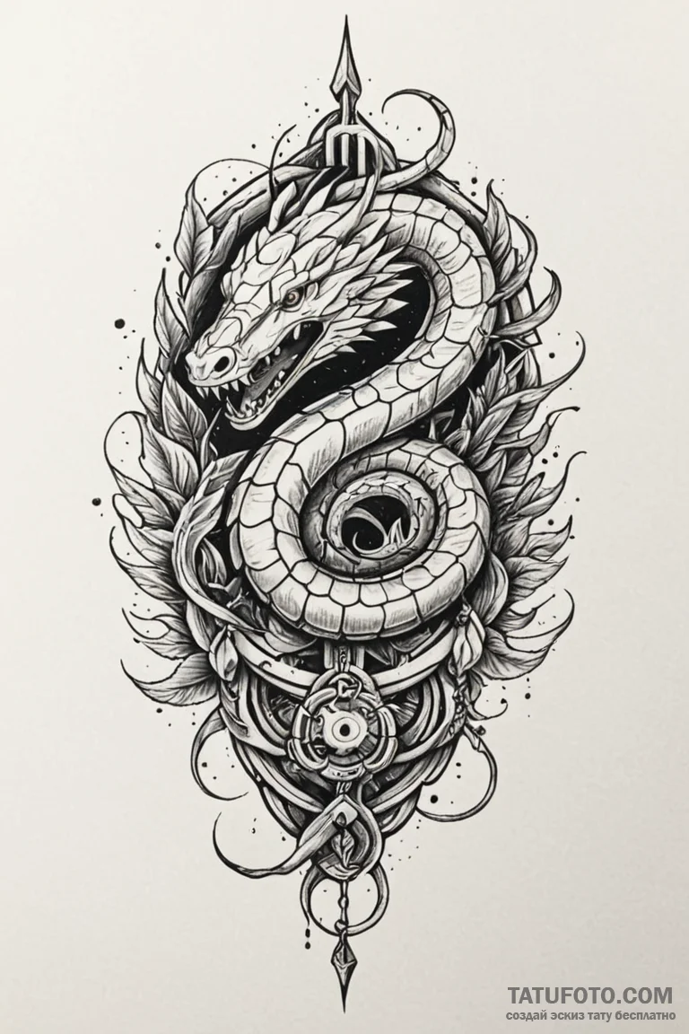 Ivory serpent around shattered helm, tattoo f... - эскиз тату (№1750792416_0, 24.06.2025 19:13) — Tatufoto.com