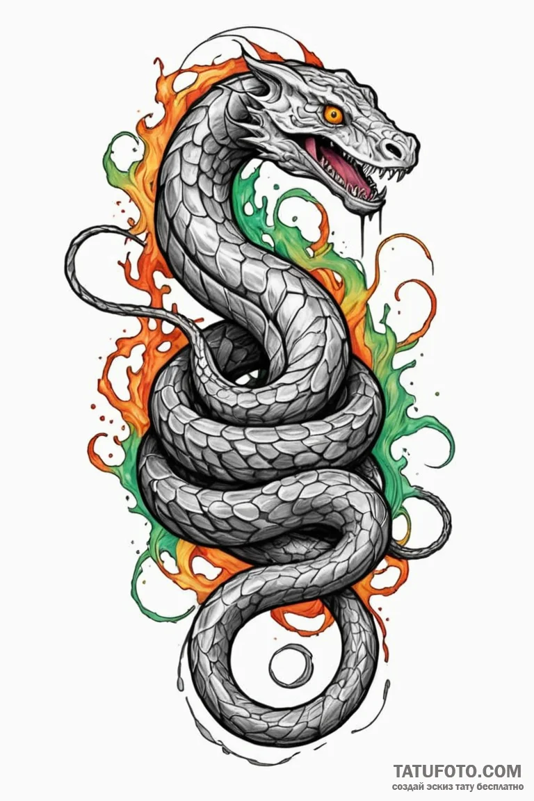 Haunted serpent through spectral rift, tattoo... - эскиз тату (№1750793260_0, 24.06.2025 19:27) — Tatufoto.com