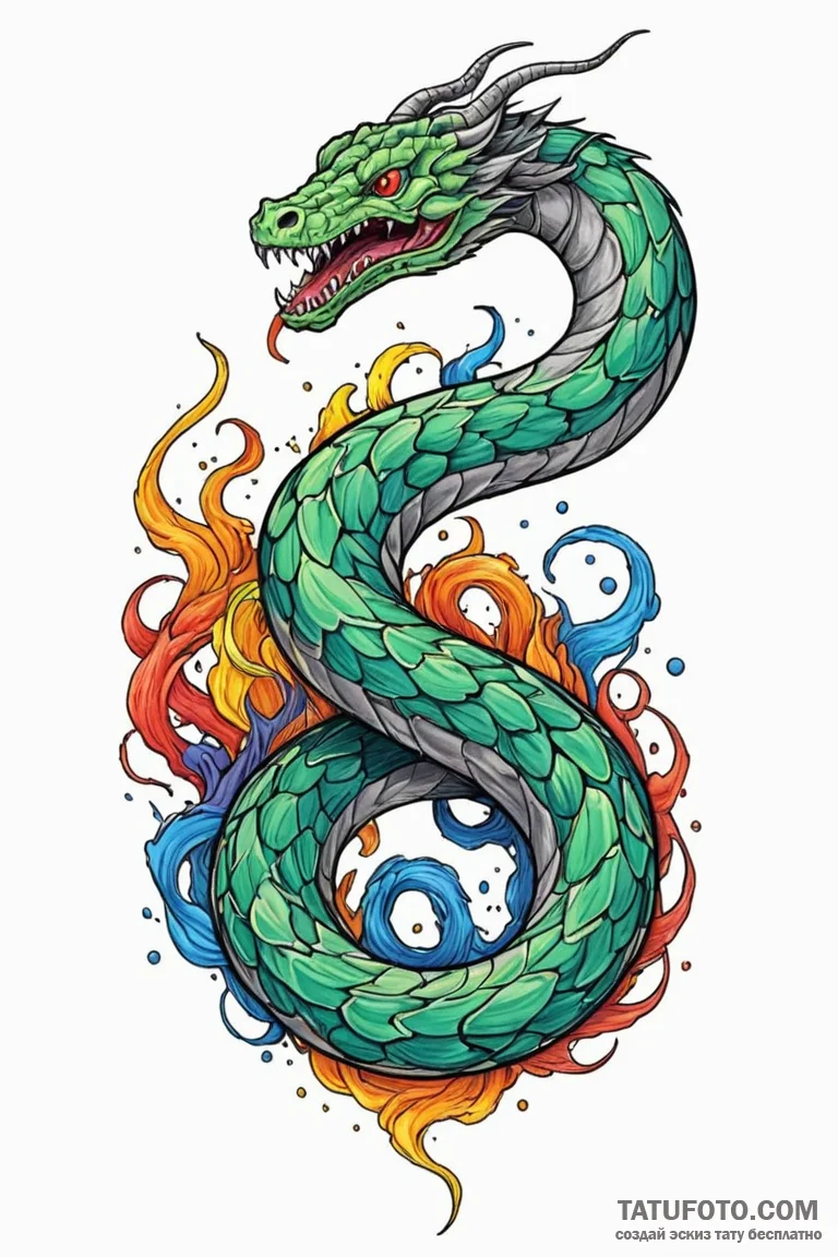 Haunted serpent through spectral rift, tattoo... - эскиз тату (№1750793260_1, 24.06.2025 19:27) — Tatufoto.com