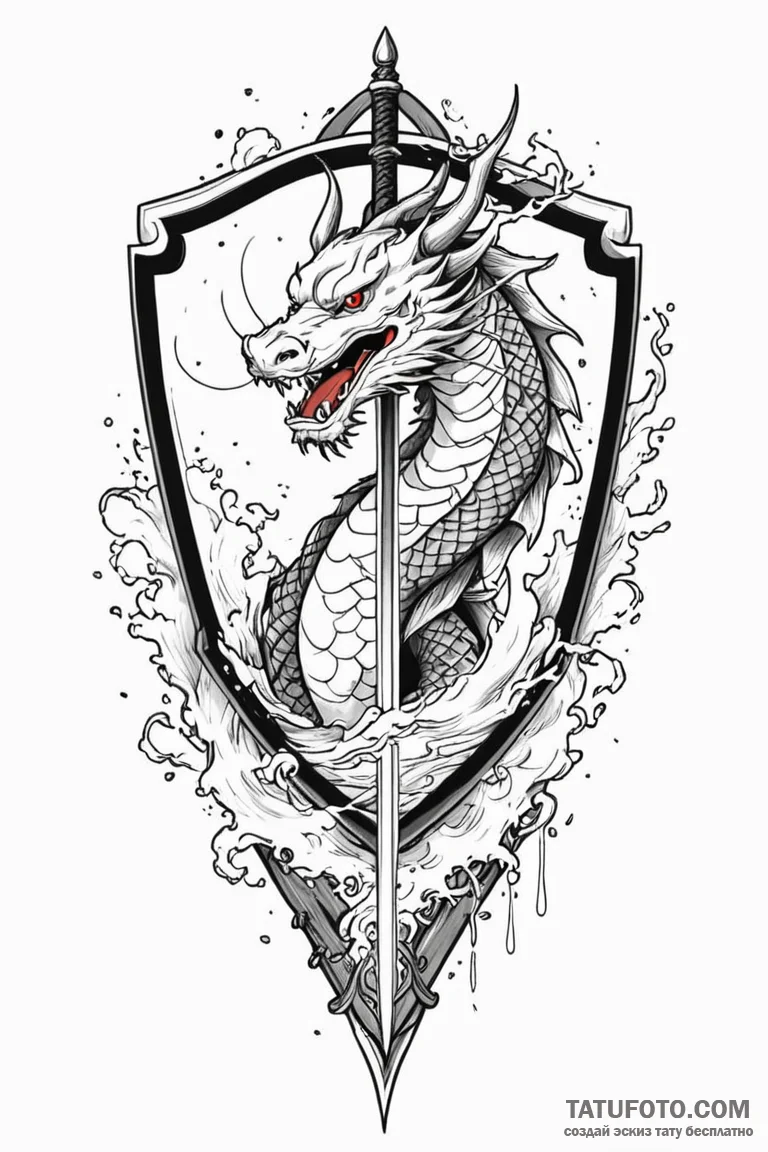 Shield and sword, ink illustration for tattoo... - эскиз тату (№1750793335_0, 24.06.2025 19:28) — Tatufoto.com