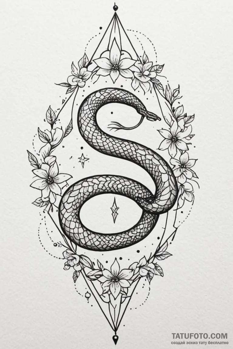 Hollow serpent beneath celestial bloom, tatto... - эскиз тату (№1750794110_0, 24.06.2025 19:41) — Tatufoto.com