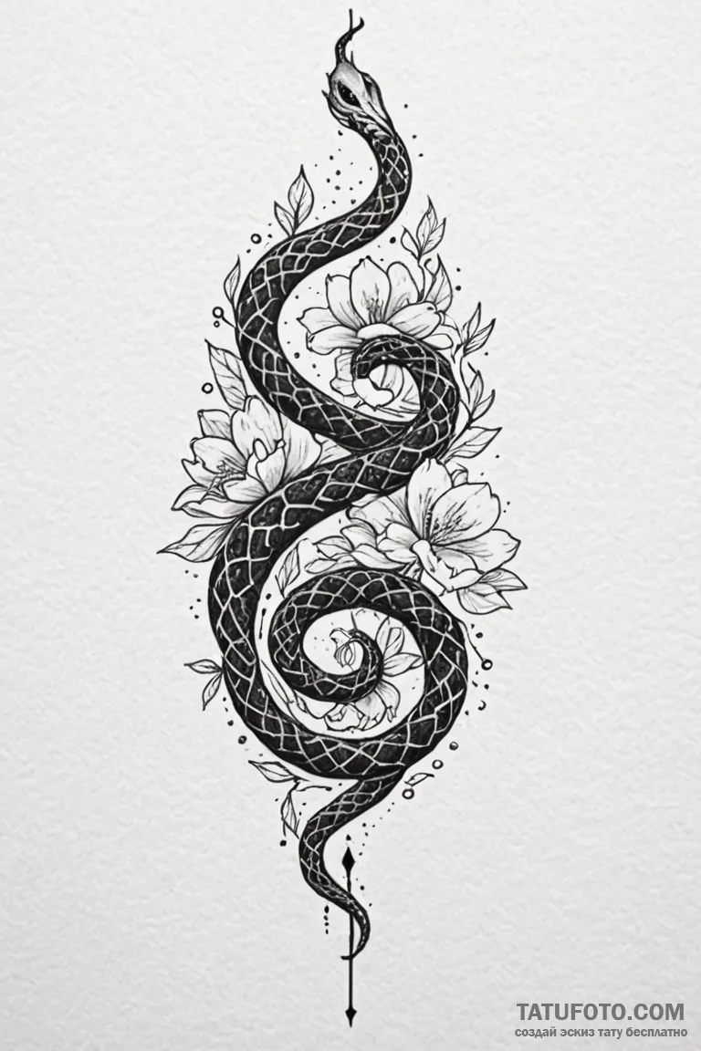 Hollow serpent beneath celestial bloom, tatto... - эскиз тату (№1750794110_1, 24.06.2025 19:41) — Tatufoto.com
