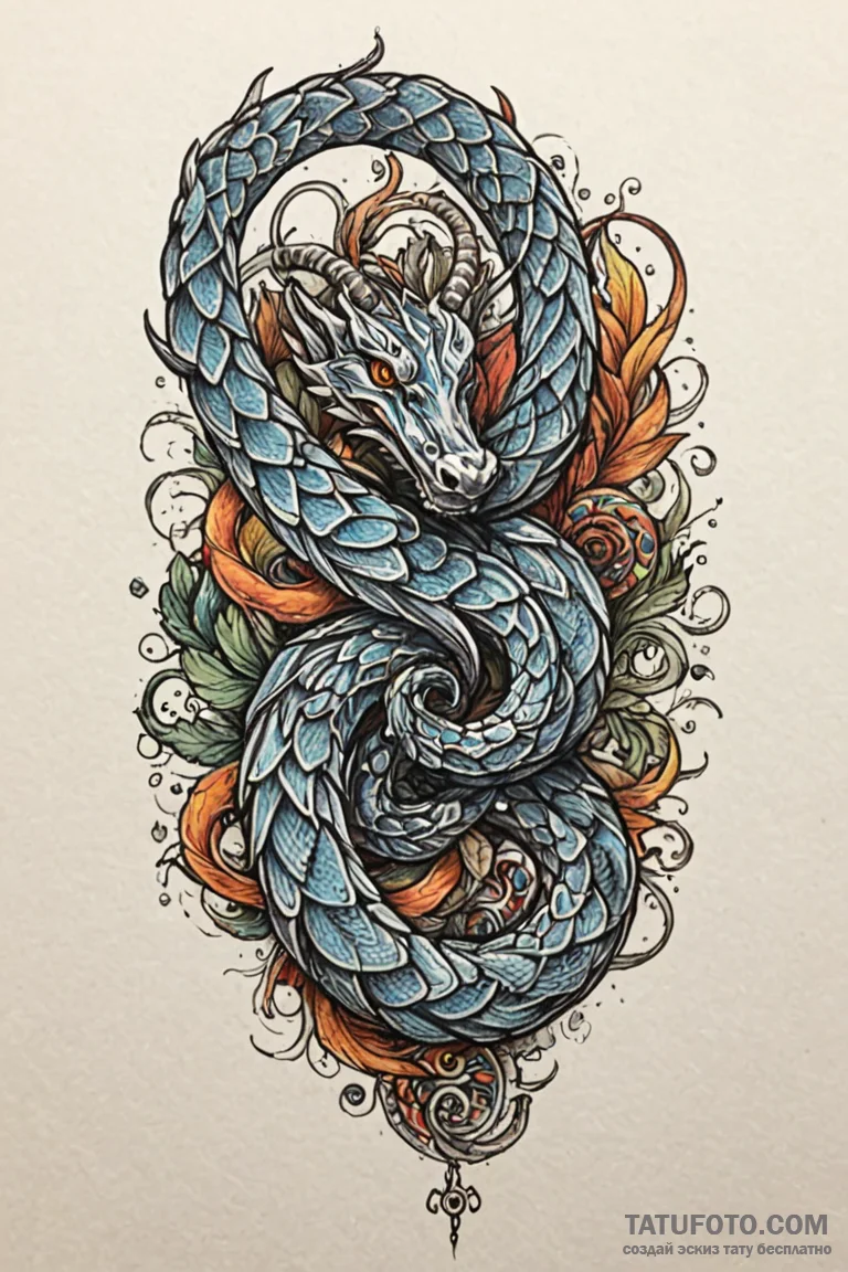 Horned serpent coiling around blade, tattoo d... - эскиз тату (№1750794189_1, 24.06.2025 19:43) — Tatufoto.com
