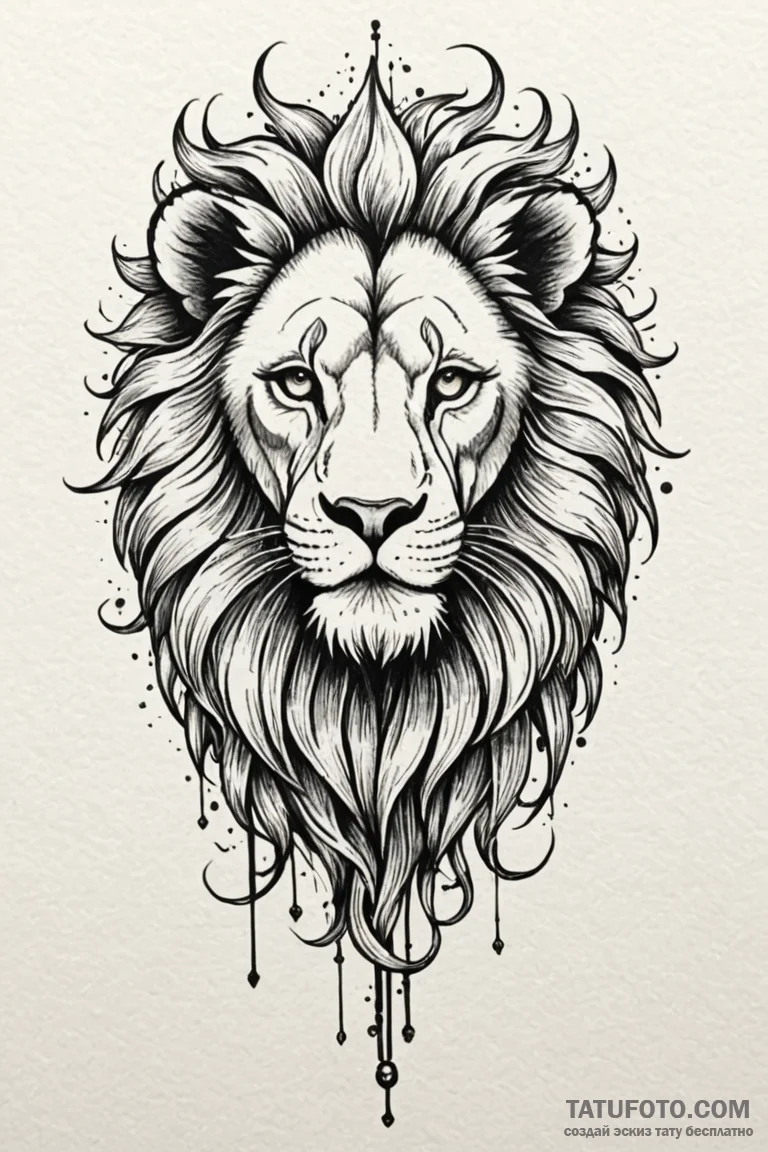 Ashen lion with skeletal mane, tattoo drawing... - эскиз тату (№1750794265_0, 24.06.2025 19:44) — Tatufoto.com