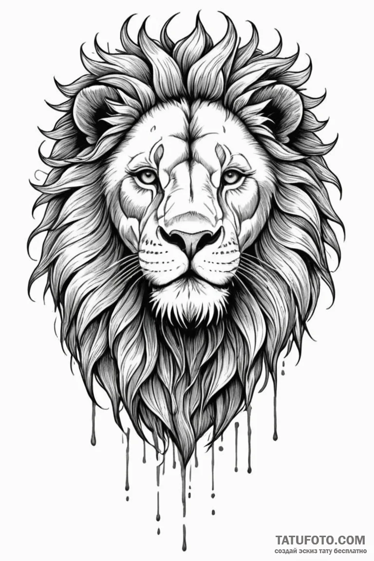 Ashen lion with skeletal mane, tattoo drawing... - эскиз тату (№1750794265_1, 24.06.2025 19:44) — Tatufoto.com