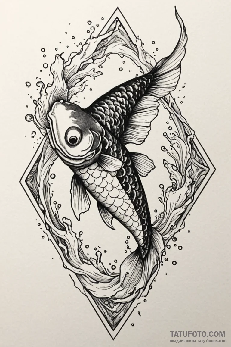 Koi fish leaping through ice, tattoo sketch d... - эскиз тату (№1750794945_0, 24.06.2025 19:55) — Tatufoto.com