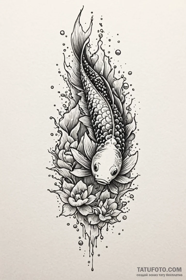 Koi fish leaping through ice, tattoo sketch d... - эскиз тату (№1750794945_1, 24.06.2025 19:55) — Tatufoto.com