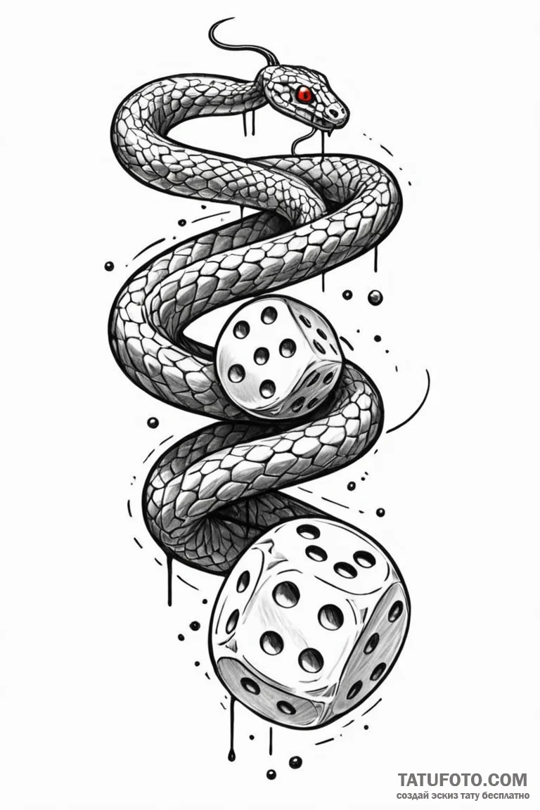 Dice showing a pair of snake eyes, concept ar... - эскиз тату (№1750795099_1, 24.06.2025 19:58) — Tatufoto.com
