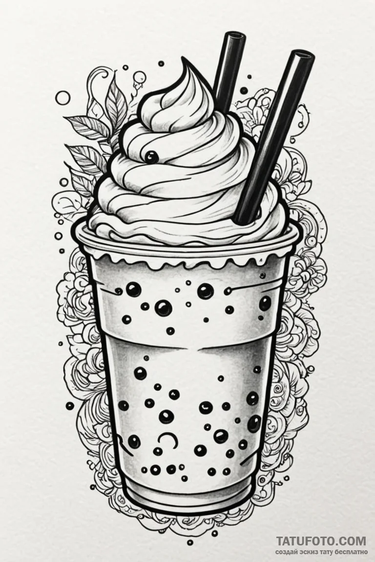 A whimsical bubble tea cup, trendy,, tattoo f... - эскиз тату (№1750795174_0, 24.06.2025 19:59) — Tatufoto.com
