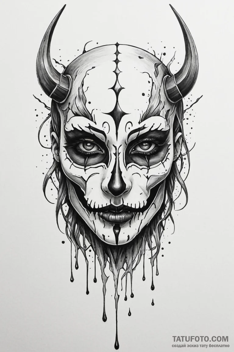 Bone mask crying blood, tattoo drawing outlin... - эскиз тату (№1750795935_0, 24.06.2025 20:12) — Tatufoto.com