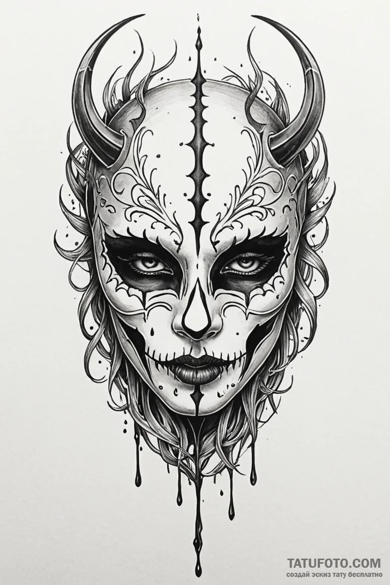 Bone mask crying blood, tattoo drawing outlin... - эскиз тату (№1750795935_1, 24.06.2025 20:12) — Tatufoto.com