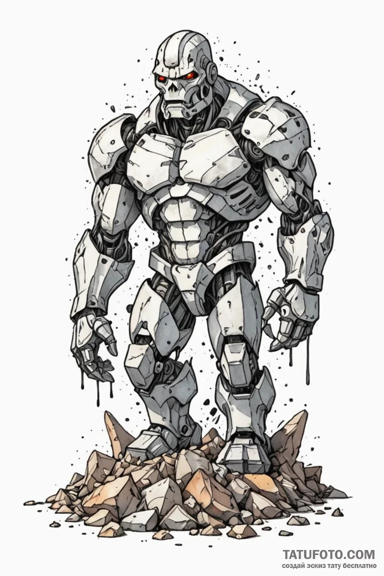 Golem of iron and stone, assembling itself fr... - эскиз тату (№1750796091_1, 24.06.2025 20:14) — Tatufoto.com