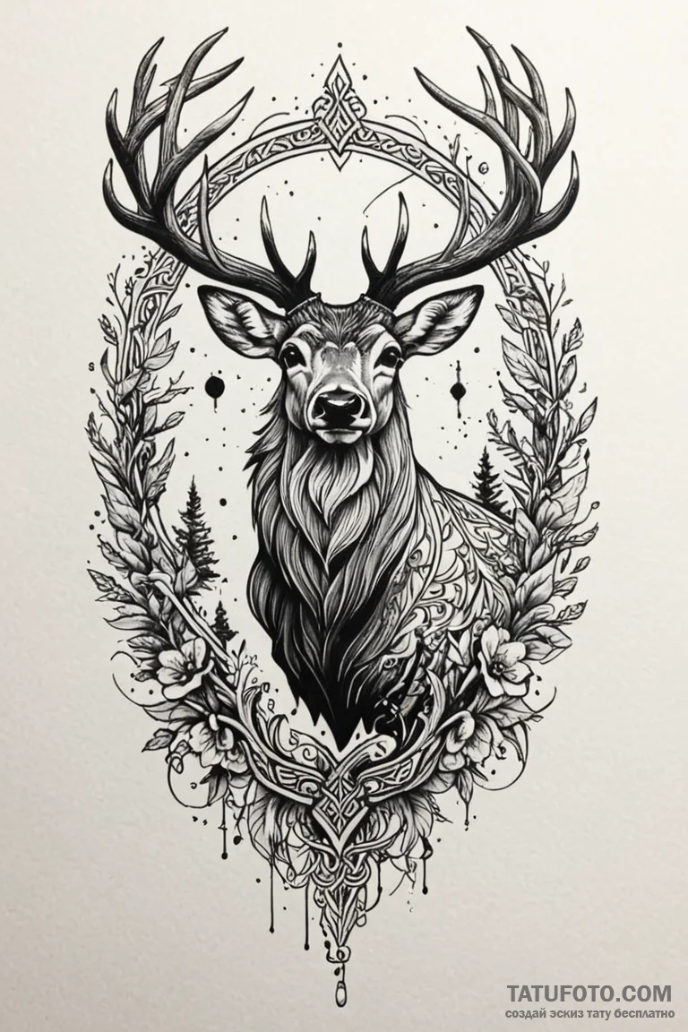 Ashen stag leaping through shadows, tattoo fl... - эскиз тату (№1750797728_0, 24.06.2025 20:42) — Tatufoto.com