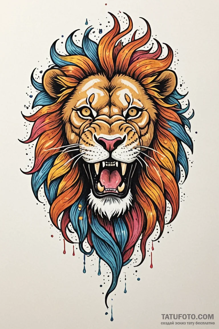 Arcane lion roaring flames, ink illustration... - эскиз тату (№1750798551_0, 24.06.2025 20:55) — Tatufoto.com