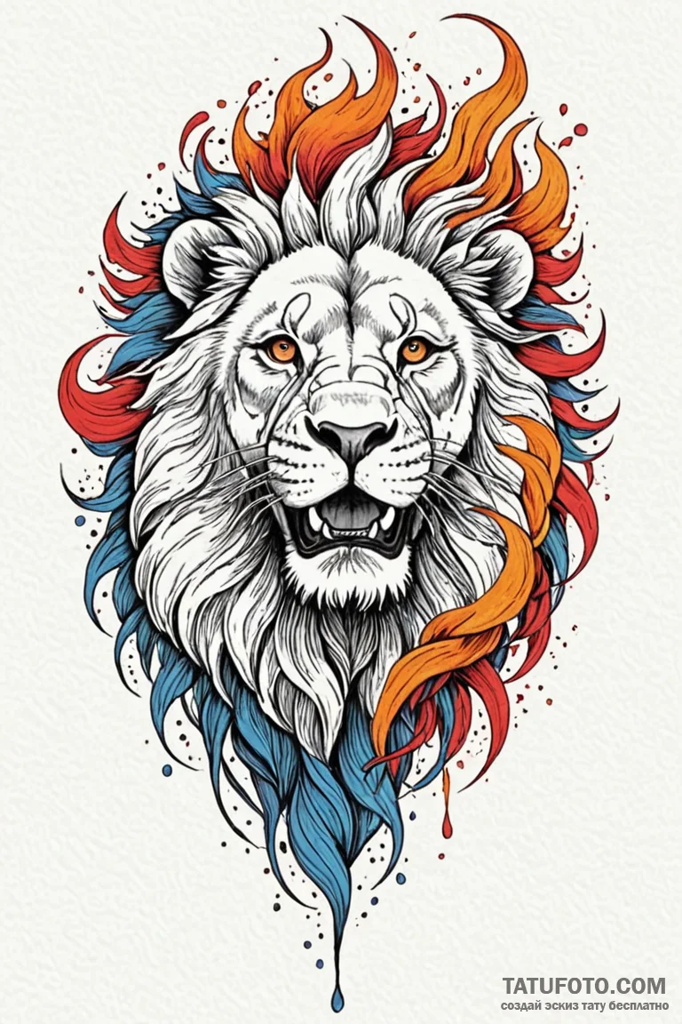 Arcane lion roaring flames, ink illustration... - эскиз тату (№1750798551_1, 24.06.2025 20:55) — Tatufoto.com