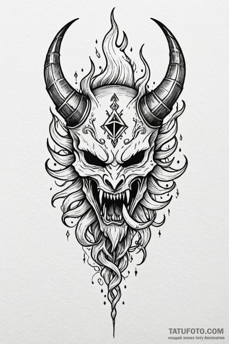 Rune-crowned mask devouring flame, concept ar... - эскиз тату (№1750799466_1, 24.06.2025 21:11) — Tatufoto.com