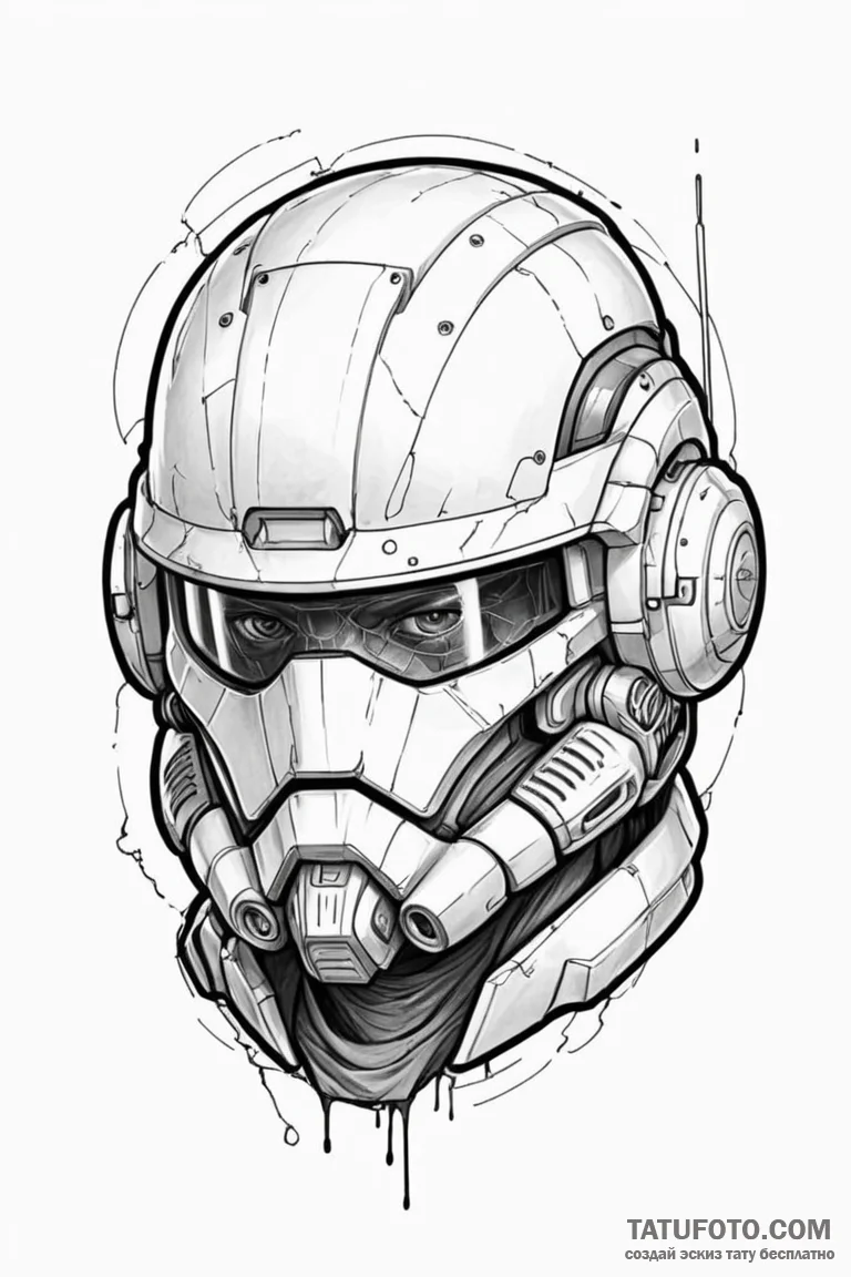 Dystopian soldier's helmet with a cracked, ho... - эскиз тату (№1750799541_1, 24.06.2025 21:12) — Tatufoto.com