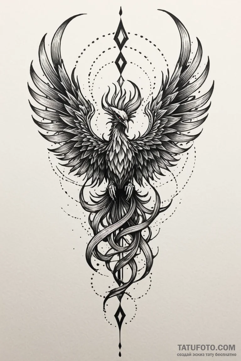 Abyssal phoenix with dark flames, tattoo flas... - эскиз тату (№1750799613_0, 24.06.2025 21:13) — Tatufoto.com