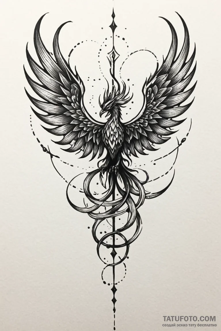Abyssal phoenix with dark flames, tattoo flas... - эскиз тату (№1750799613_1, 24.06.2025 21:13) — Tatufoto.com