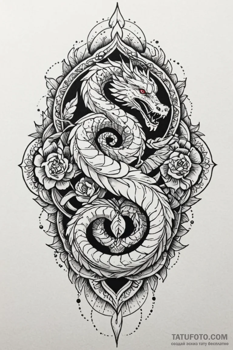 Feathered serpent entwined with roots, tattoo... - эскиз тату (№1750800271_0, 24.06.2025 21:24) — Tatufoto.com